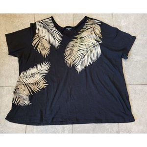 Catherines Short Sleeve Tee Shirt Black Gold Palm Leaves Size 4X